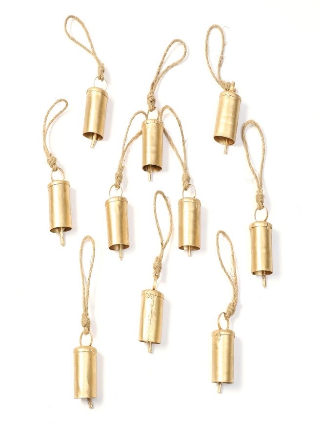 DULI مجموعة DULI من 10 أجراس صغيرة ريفية - أجراس نحاسية عتيقة معلقة للديكور والحرف اليدوية (بيع بالجملة)، فن جداري، ديكور ديوالي، أجراس معلقة لتزيين المنزل (عبوة من 10 أجراس بطول 3 بوصات) - Image 4